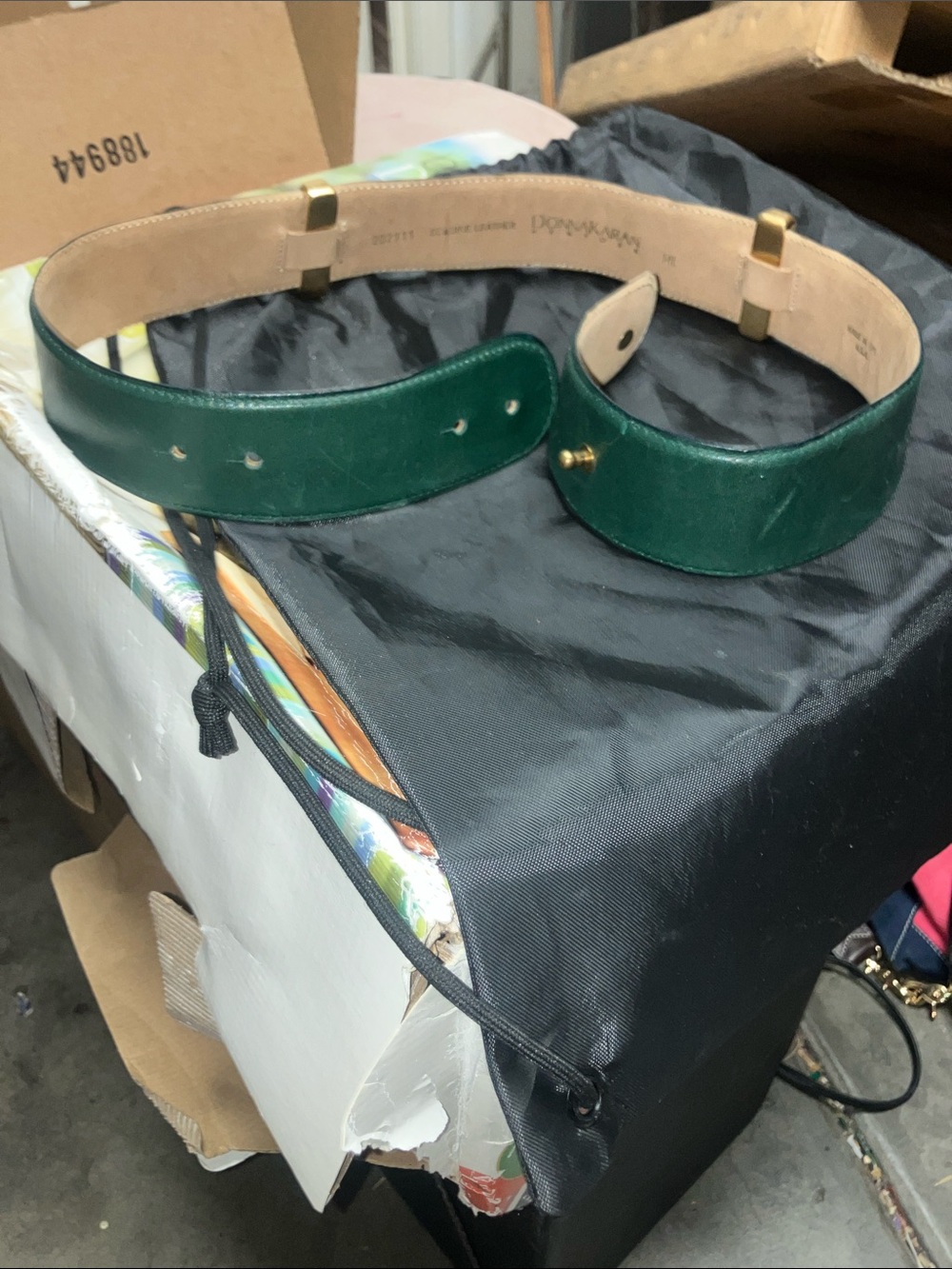 Donna Karan Leather Green Leather Waist Belt — Women Accessories